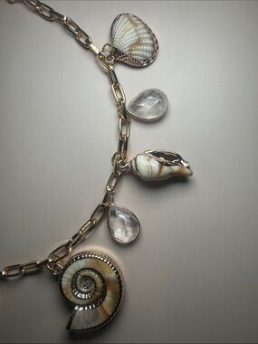 Gold Shell Charm Necklace with Clear Teardrop Accents